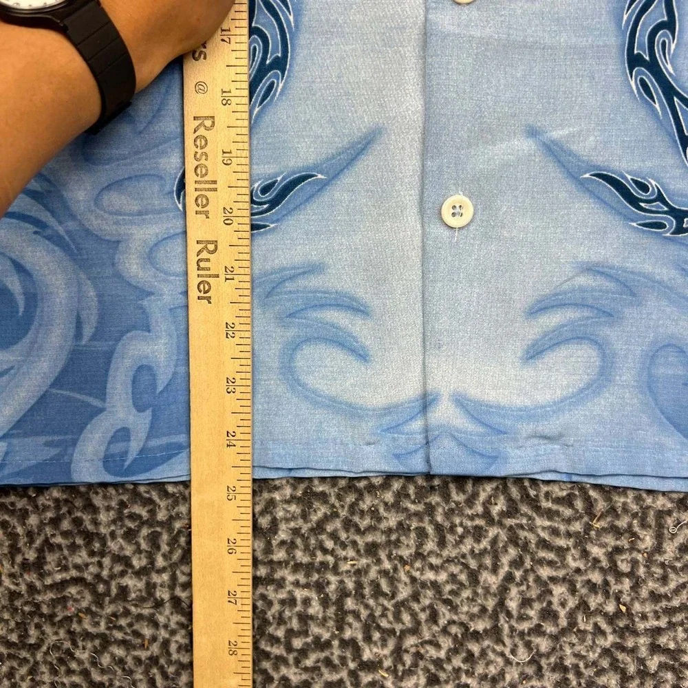 Silver Point Button Up Shirt Youth Large Blue Dragon Tribal Graphic Y2K Cyber